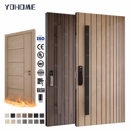 Red Oak Wood Copper Nail Front Entrance Door with Arched Top